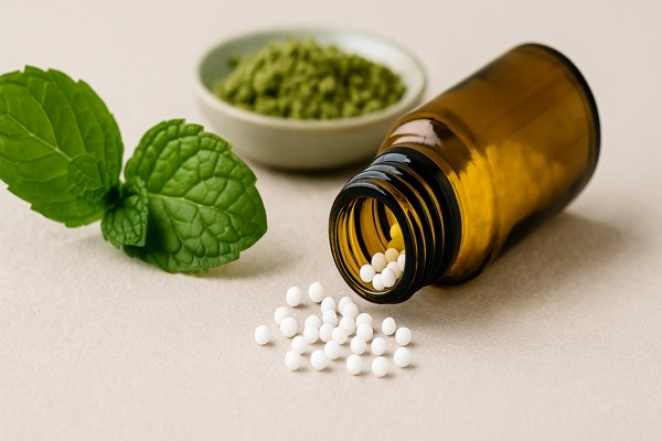 Homöopathie & Naturheilkunde Bild zeigt Globoli und Minze